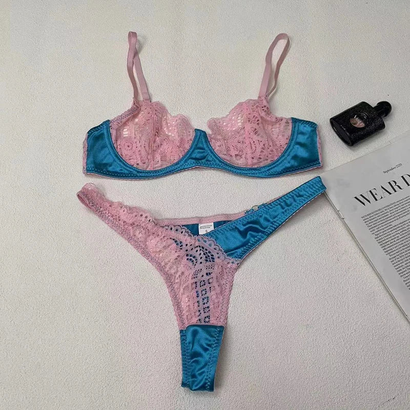 Bra and Briefs Sets Lace Flower Embroidery