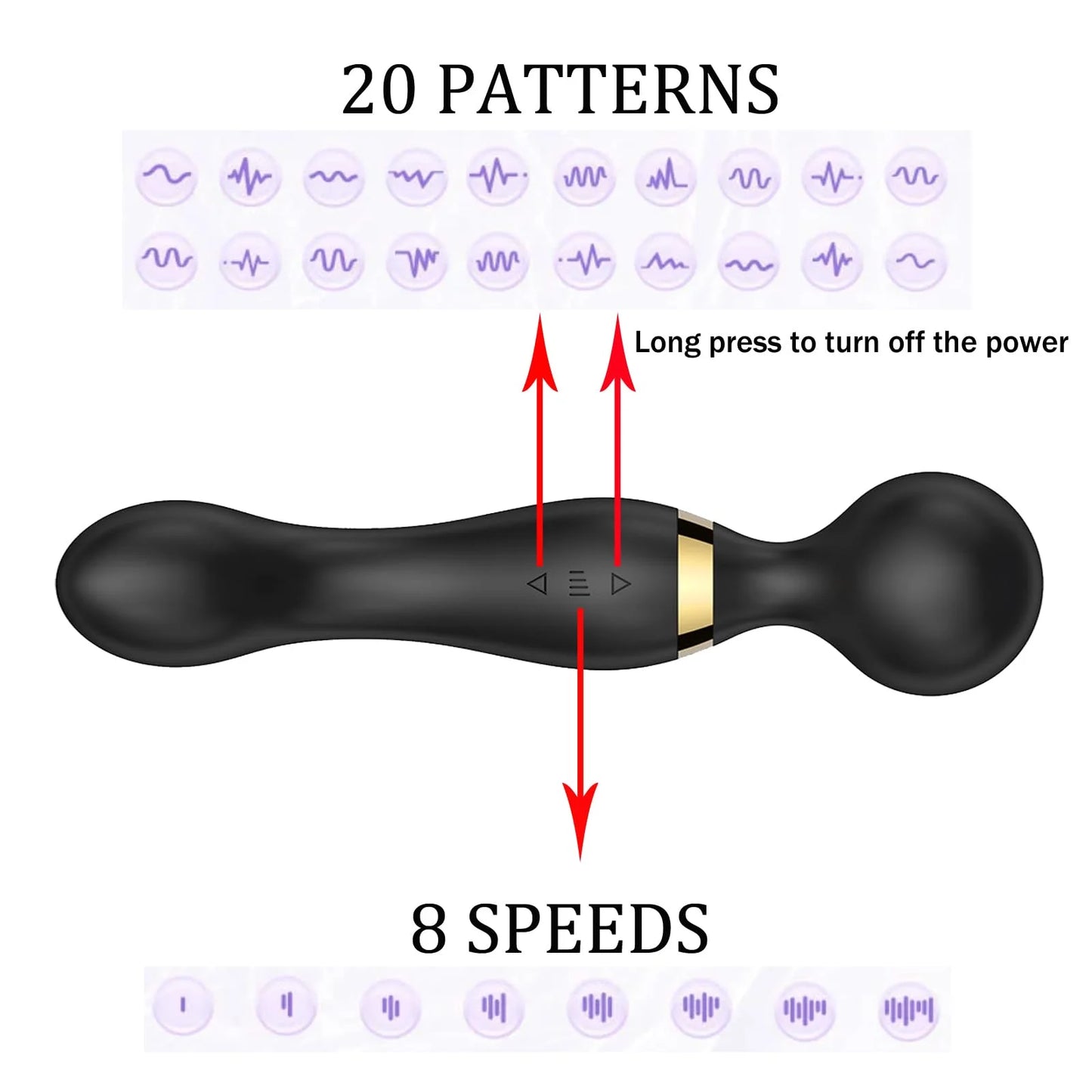 Vibrant Bliss Wand - Powerful G-Spot & Clitoral Vibrator with 8 Speeds & 20 Patterns for Ultimate Pleasure