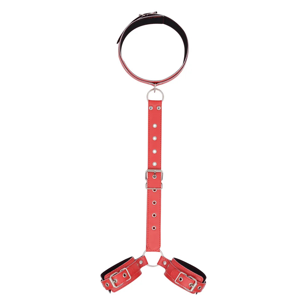 PU Leather Behind Back Hand Cuff SM Collar BDSM Bondage Restraints Slave Training Hand Binding SM Toys For Couple Games