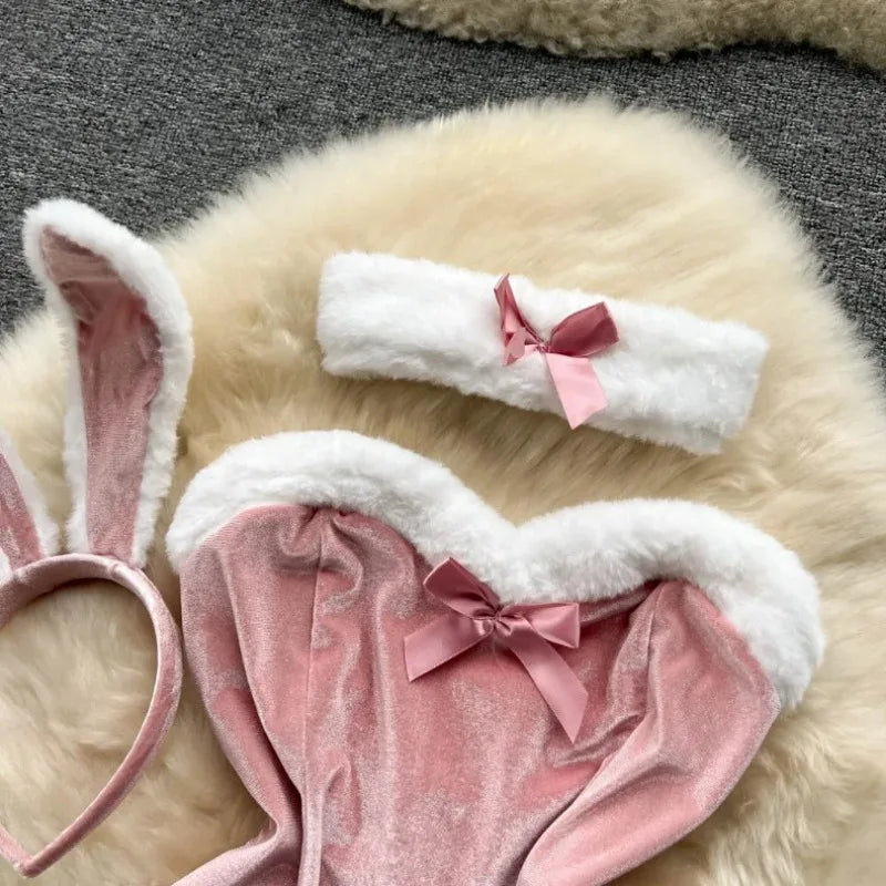 Faux Fur and Velvet Sexy Bunny Lingerie Outfit