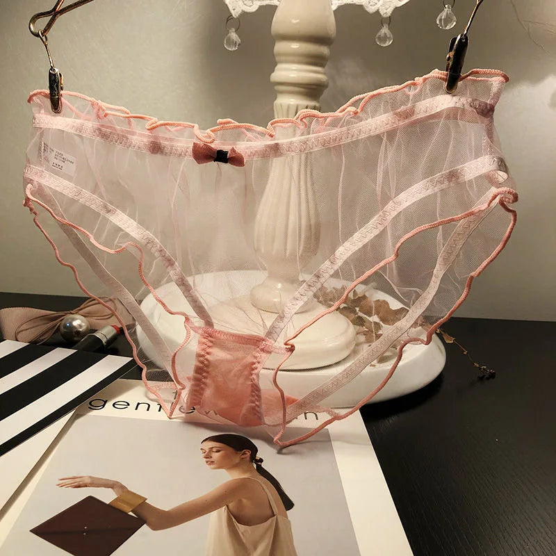 Transparent Pink Bow Cotton Crotch Panties