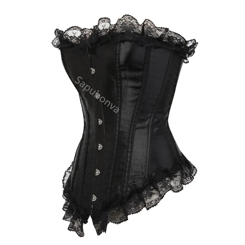Sapubonva Corset Bustier with Lace Up Trim Satin Corsets Overbust Costumes Ladies Shaper Victorian Corset Top Blue Yellow Red