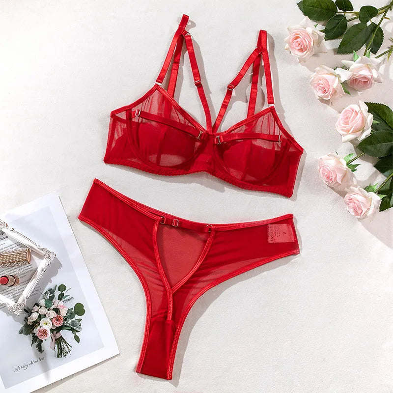 Bra and Briefs Sets Lace Flower Embroidery