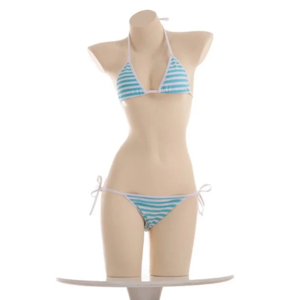 Blue or  Pink White Striped Mini Bikini