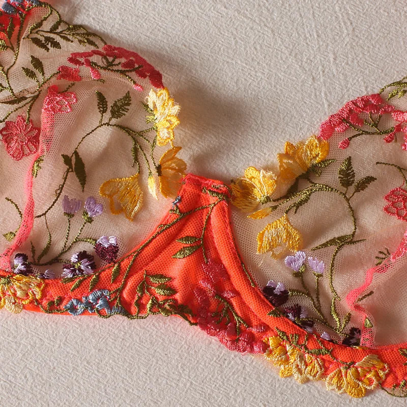 Bra and Briefs Sets Lace Flower Embroidery