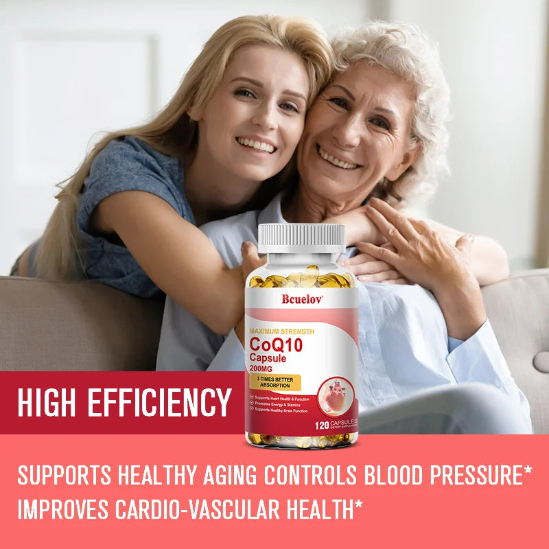 Coenzyme Q10 (CoQ10) 200mg Supplement Capsules Support Heart Health, Provide Antioxidant Benefits, and Boost Energy