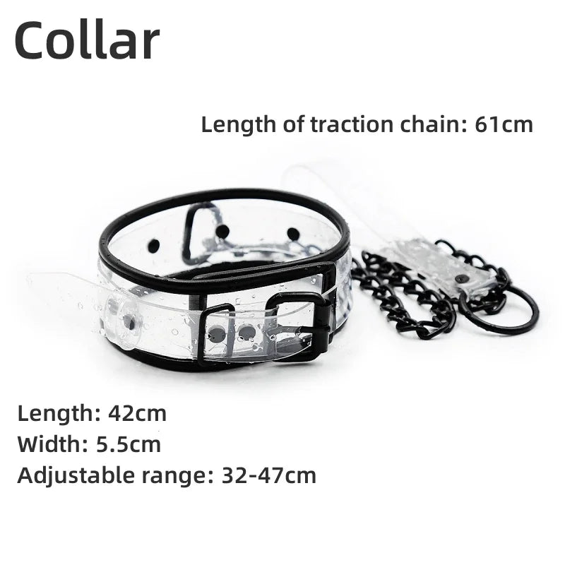 Bdsm Adjustable Transparent PVC Handcuffs Ankle Cuffs Neck Collar Manacle BDSM Bondage Sex Toy for Couples Restraints Shackles
