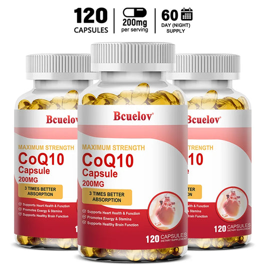 Coenzyme Q10 (CoQ10) 200mg Supplement Capsules Support Heart Health, Provide Antioxidant Benefits, and Boost Energy