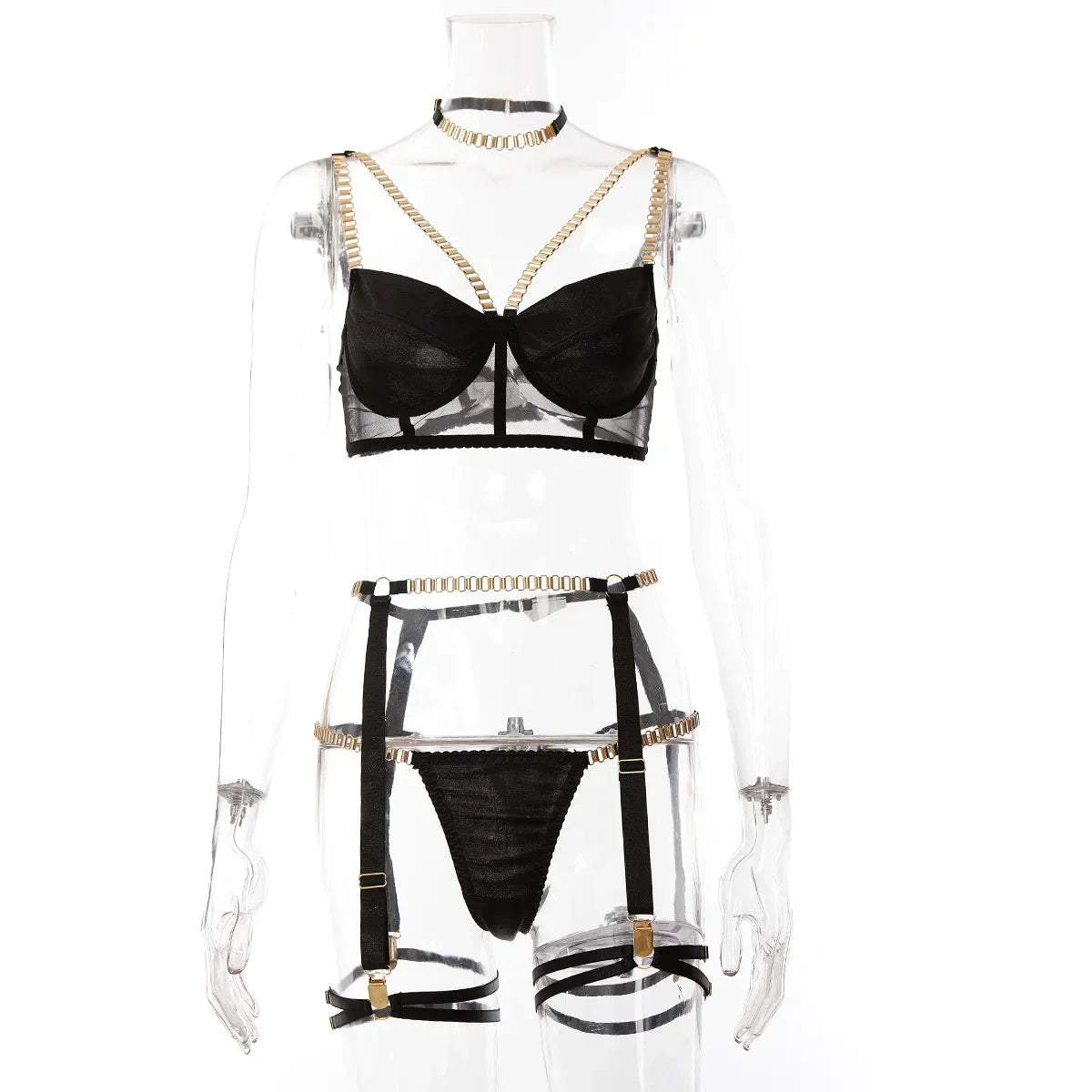 Chain Strap Bra Set - Sexy Lingerie with Garter and Panties for the Ultimate Sensual Experience