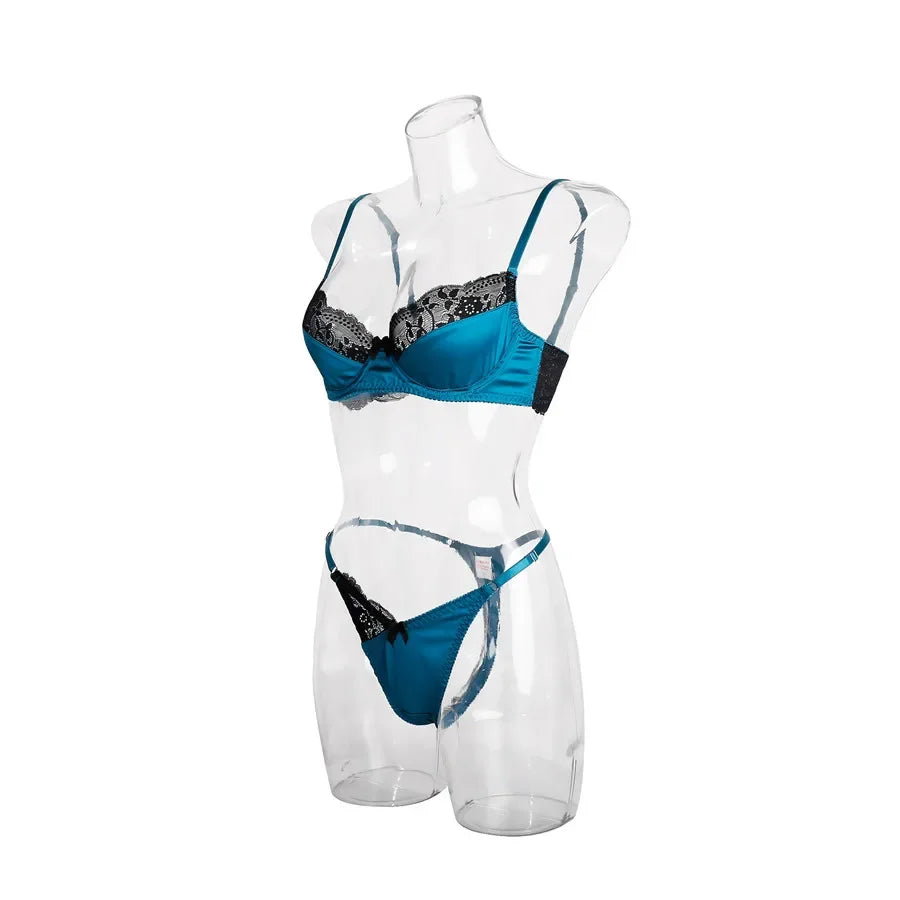 Patchwork Bra Brief Sets Navy Blue Lace Underwear