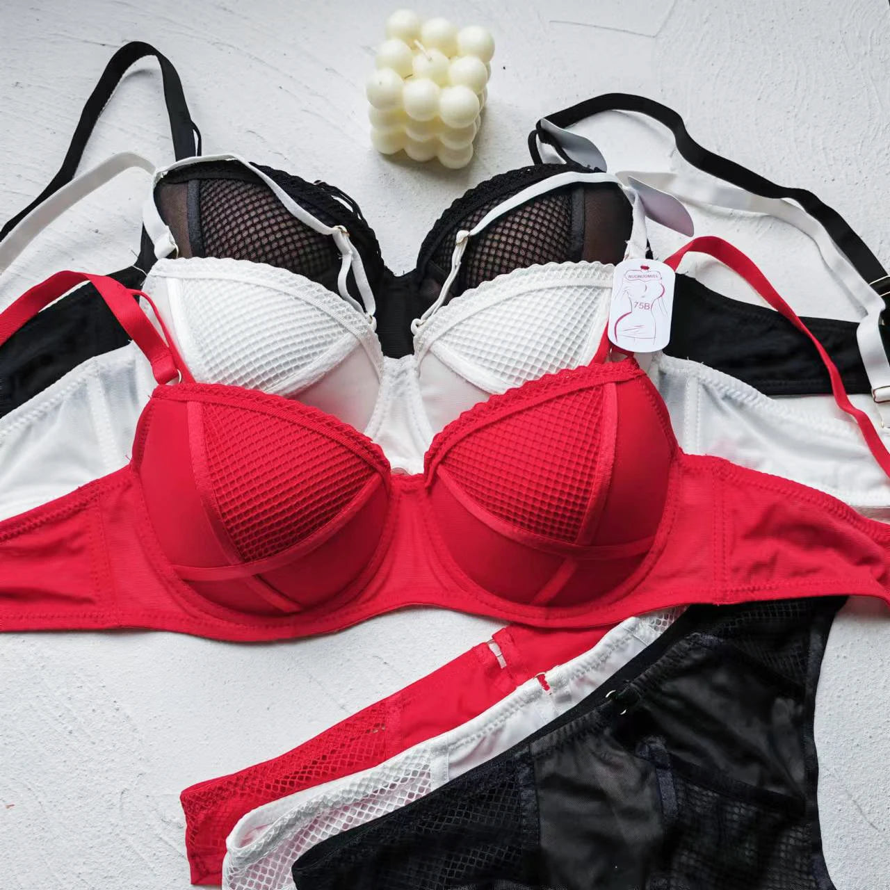 Mesh Fishing Net Color Block Bra Set Breathable Bra And Panties Combo