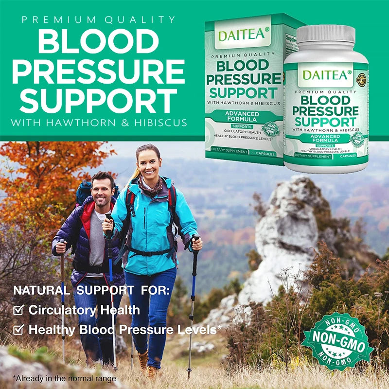 Health and Circulation Support Supplement with Hawthorn, Hibiscus and Garlic Extracts - 30 to 120 Capsules