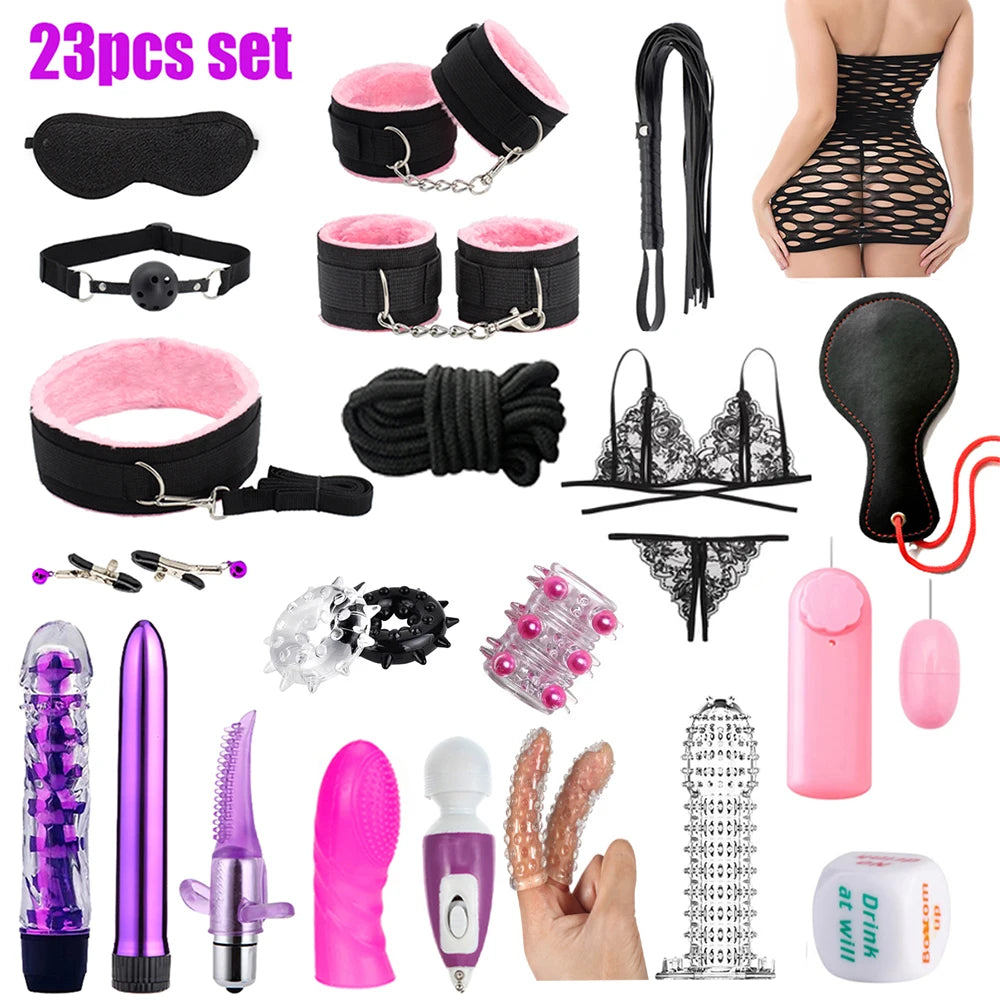 Sex Bdsm Bondage Restraint Kit Handcuffs Collar Fetishism Female Couples Bracelet Leather Whip Whipping Sex Tool Shop