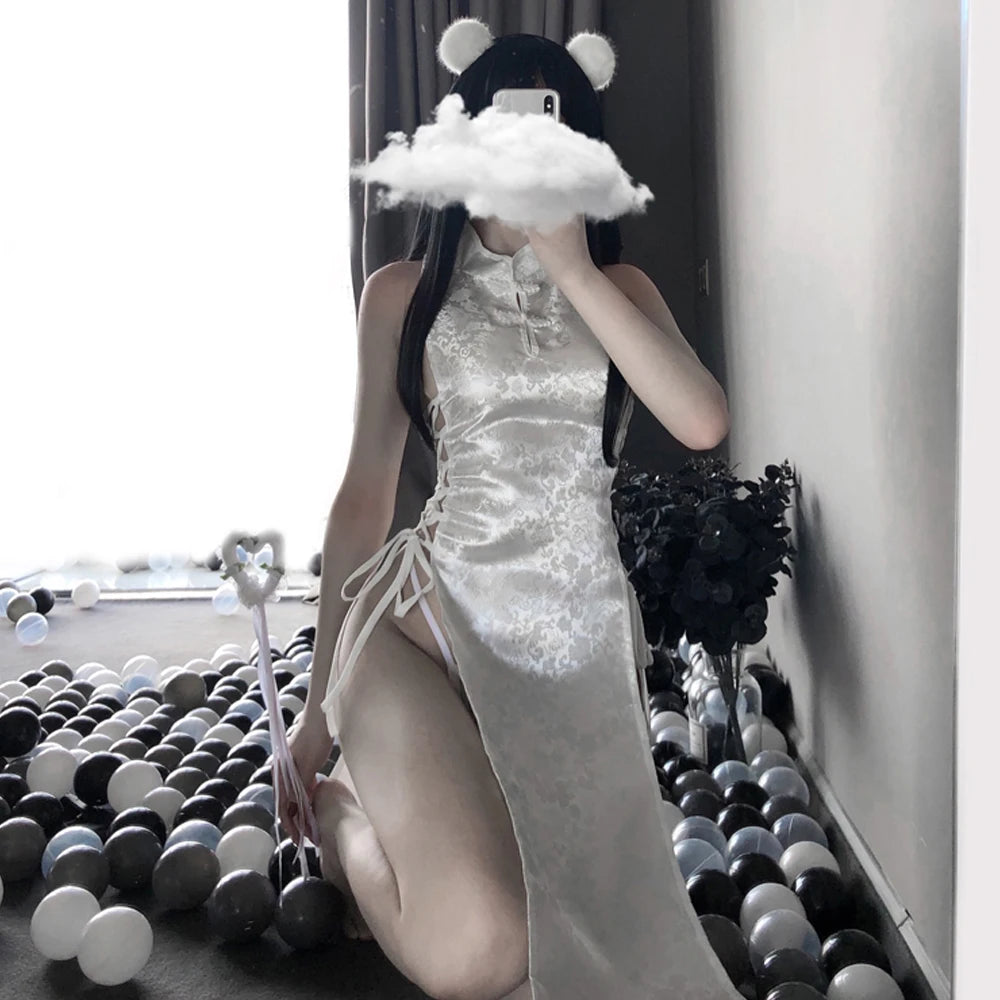 Hot Sexy Lingerie High Split Dress Cheongsam Pajamas Women Role-playing Uniform Baby Dolls Exotic Apparel Cosplay Costumes