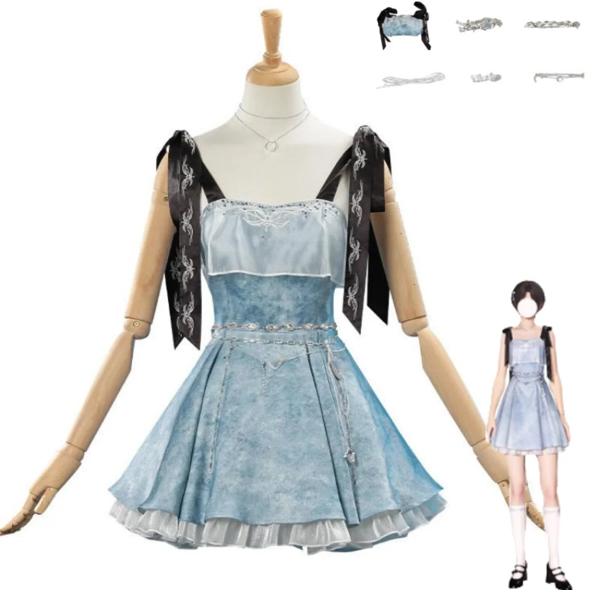 Game Love and Deepspace Mc Player Cosplay Costume Blue Camisole Dress