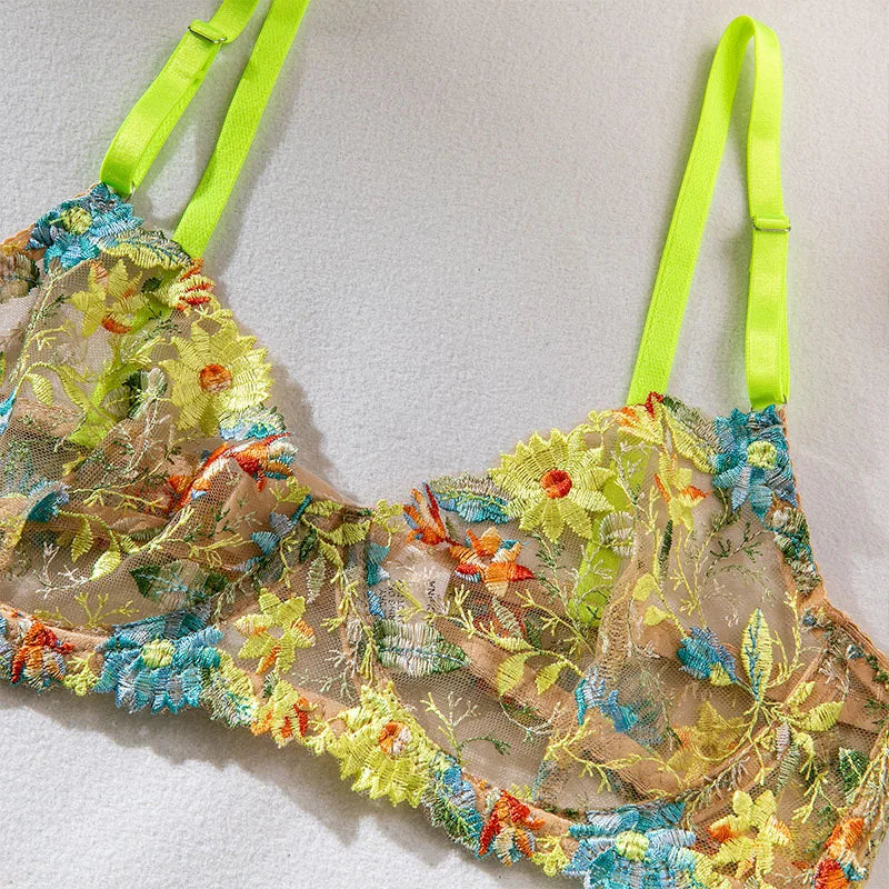 Bra and Briefs Sets Lace Flower Embroidery