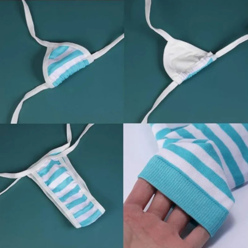Pink and white striped Bikini Bra And Panty Set with matching Socks