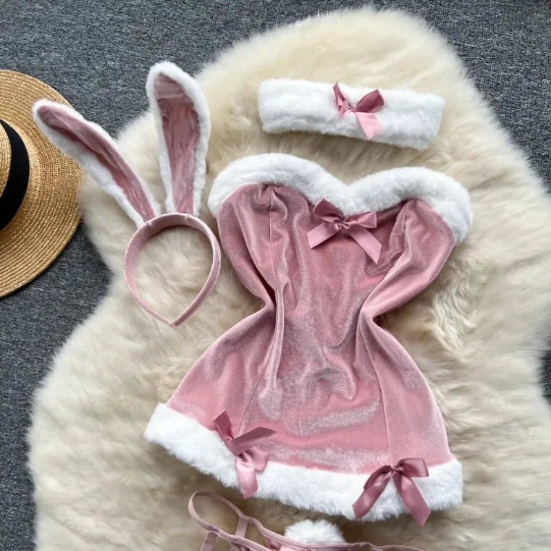 Faux Fur and Velvet Sexy Bunny Lingerie Outfit