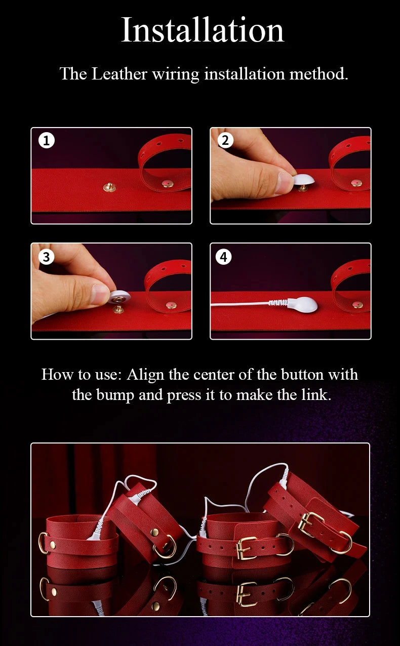 BDSM Bondage Restraints Electric Shock Set Mouth Gag Handcuffs Ankle Cuffs Collar Eyepatch Whip Bondage Ties Kits Adult Sex Toys