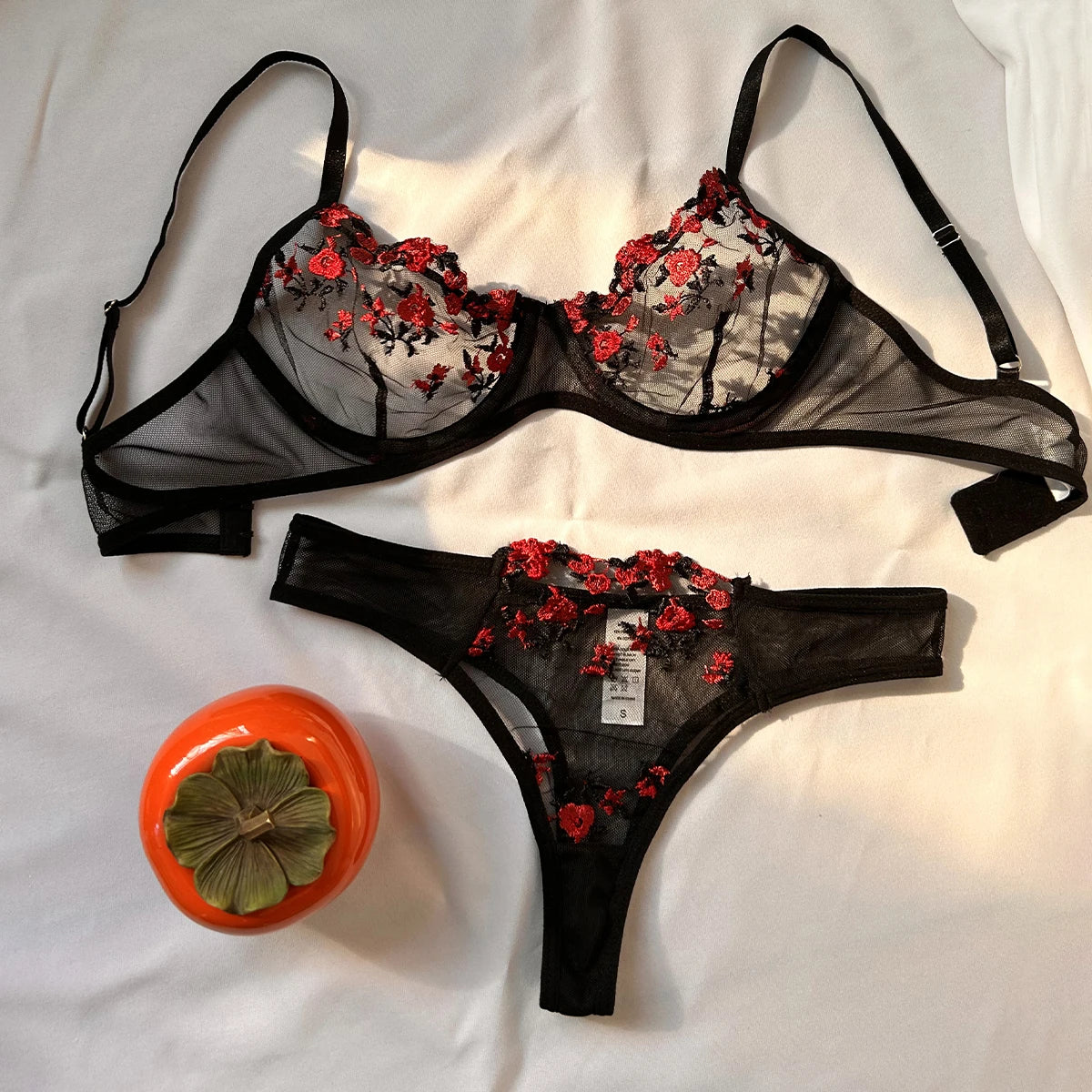 Purple Embroidery Sexy Lingerie Set Hot Semi-Sheer Temptation Bra And Panties Sets