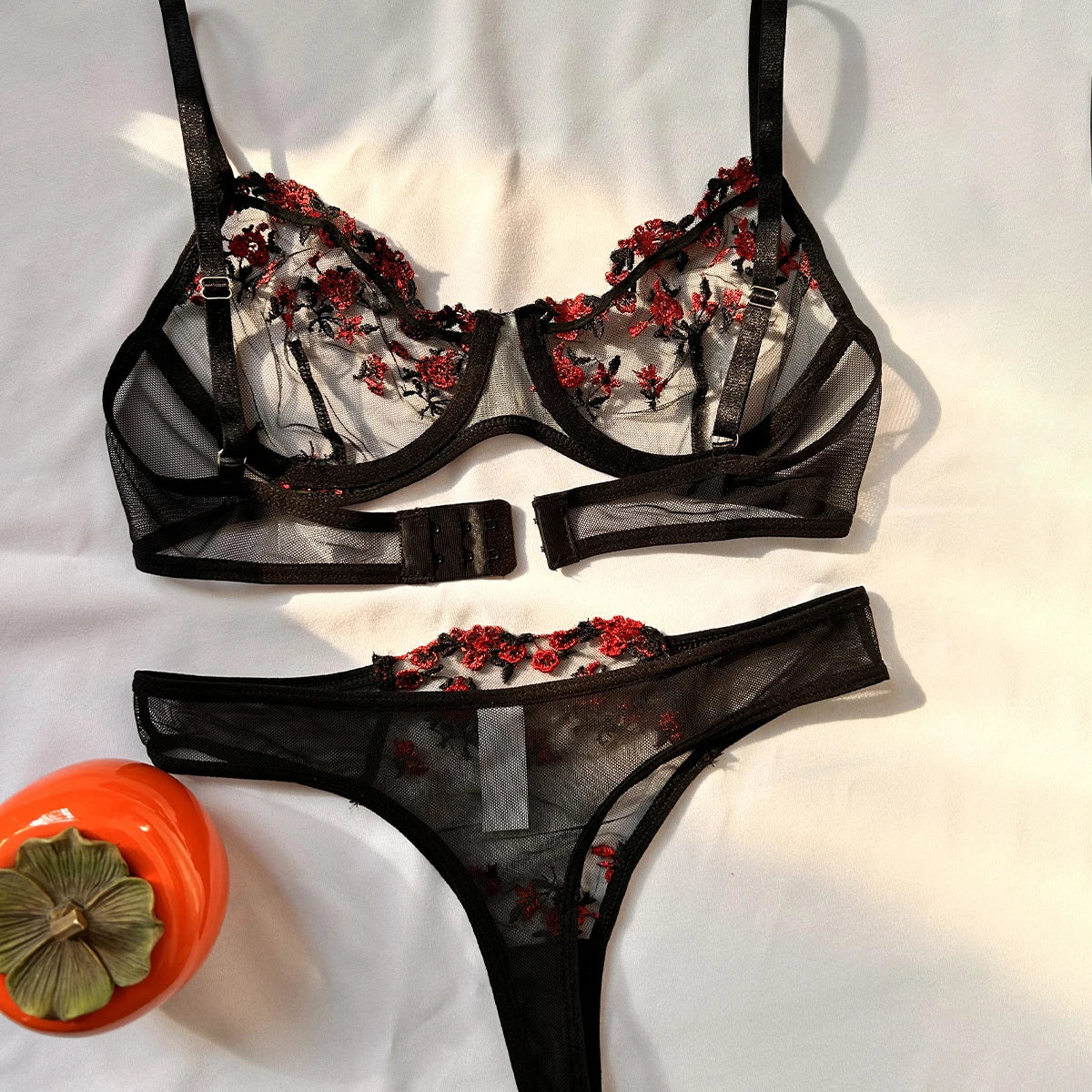Purple Embroidery Sexy Lingerie Set Hot Semi-Sheer Temptation Bra And Panties Sets