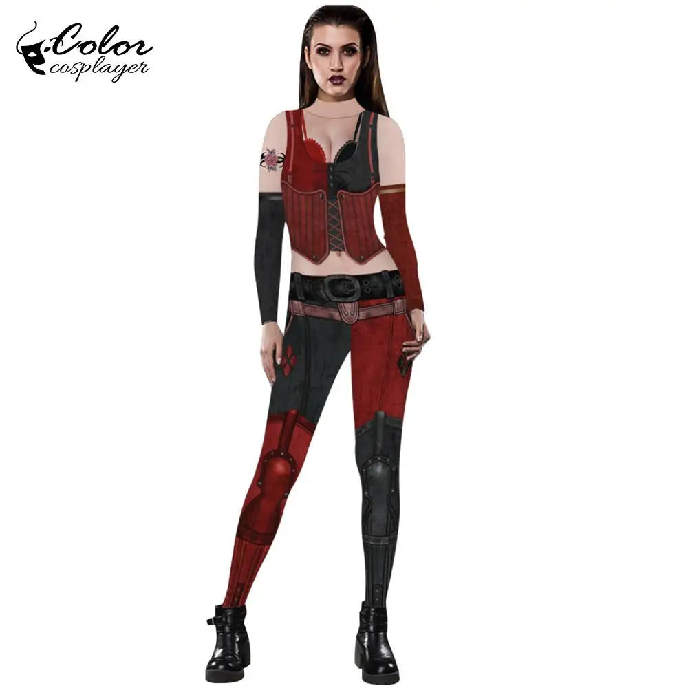 Color Cosplayer Halloween Purim Carnival Costume Women and Men Joker Cosplay Bodysuit Movie Costume Clown Sexy Zentai Catsuits