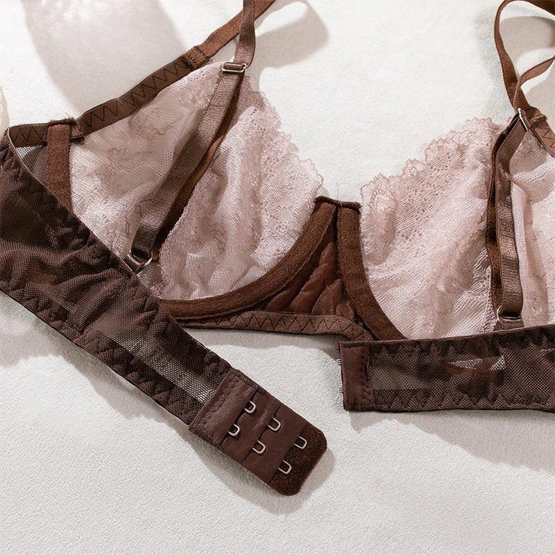 Bra and Briefs Sets Lace Flower Embroidery