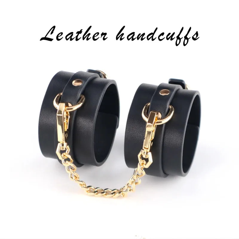 SM Handcuffs Ankle Cuffs Bondage Set for Women Couples Spanking Leather Restraints BDSM Toys Fetish Gear Spreader Bar