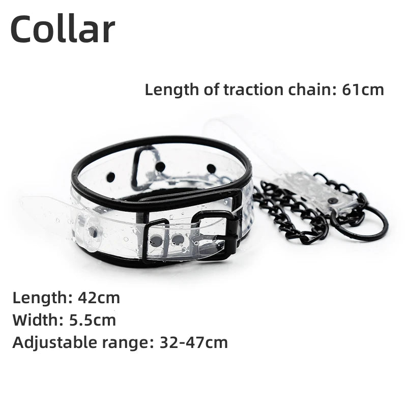 Bdsm Adjustable Transparent PVC Handcuffs Ankle Cuffs Neck Collar Manacle BDSM Bondage Sex Toy for Couples Restraints Shackles