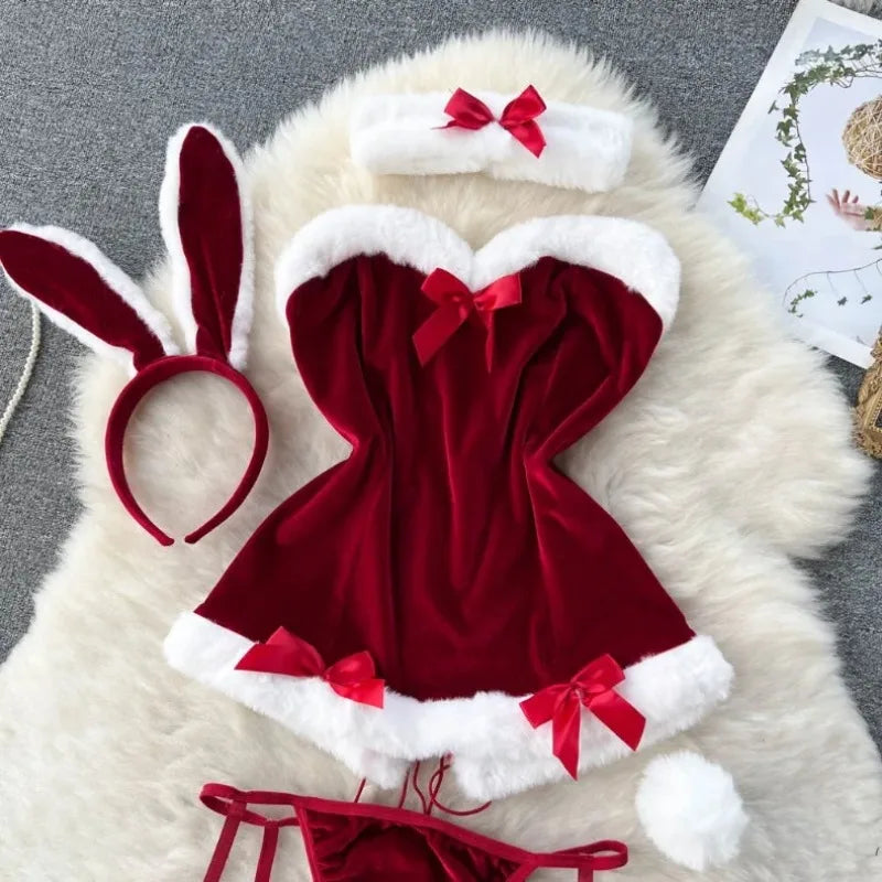Faux Fur and Velvet Sexy Bunny Lingerie Outfit
