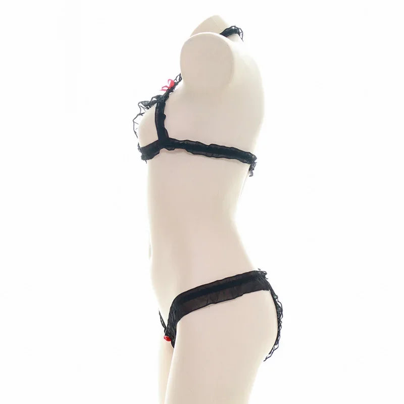 Sexy Lingerie Anime Cos Fun Sexy Underwear Black Lolita Sleepwear Three-point Women's Sexy Cosplay Cute Maid Uniform Bikini Cat