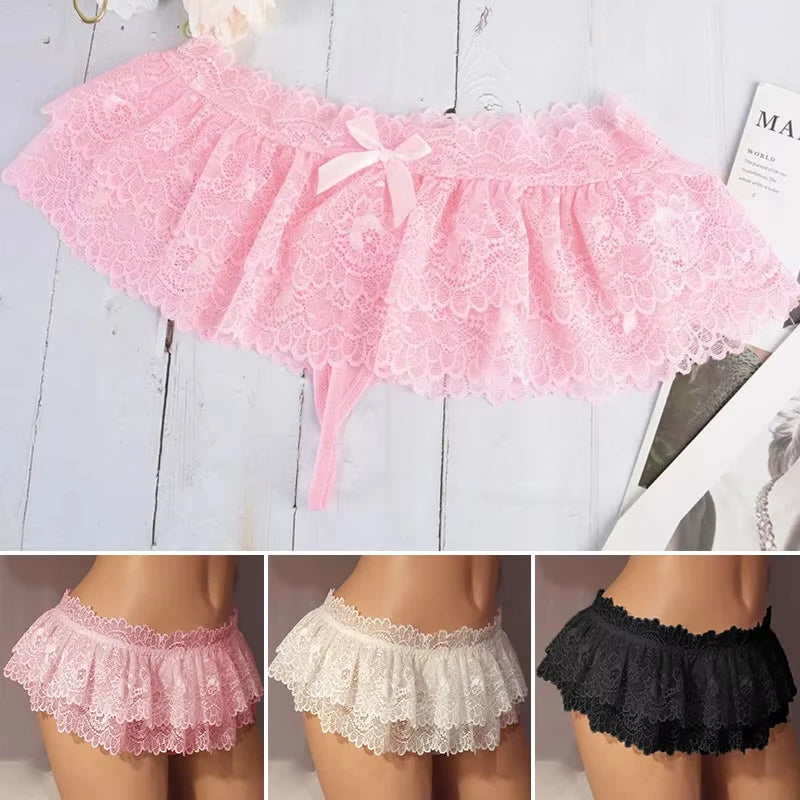 Lace Thongs Panties Lingerie Briefs Mini Skirt