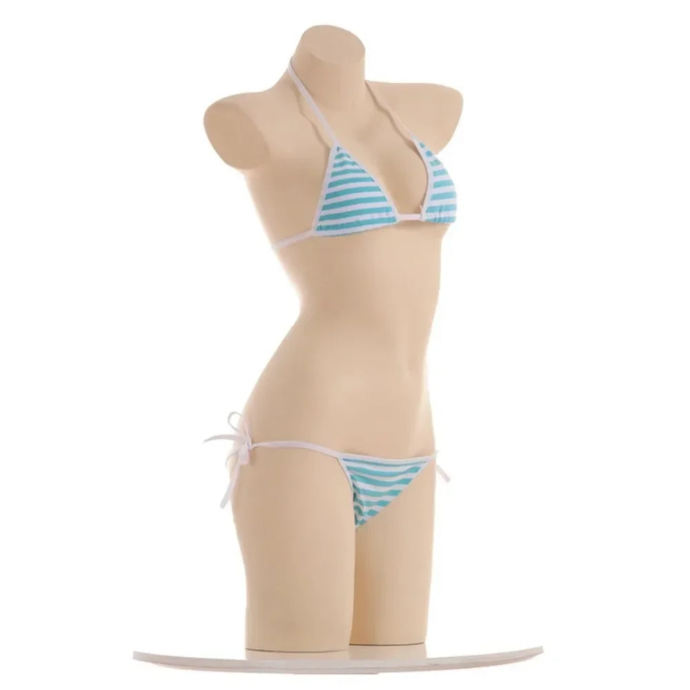 Blue or  Pink White Striped Mini Bikini