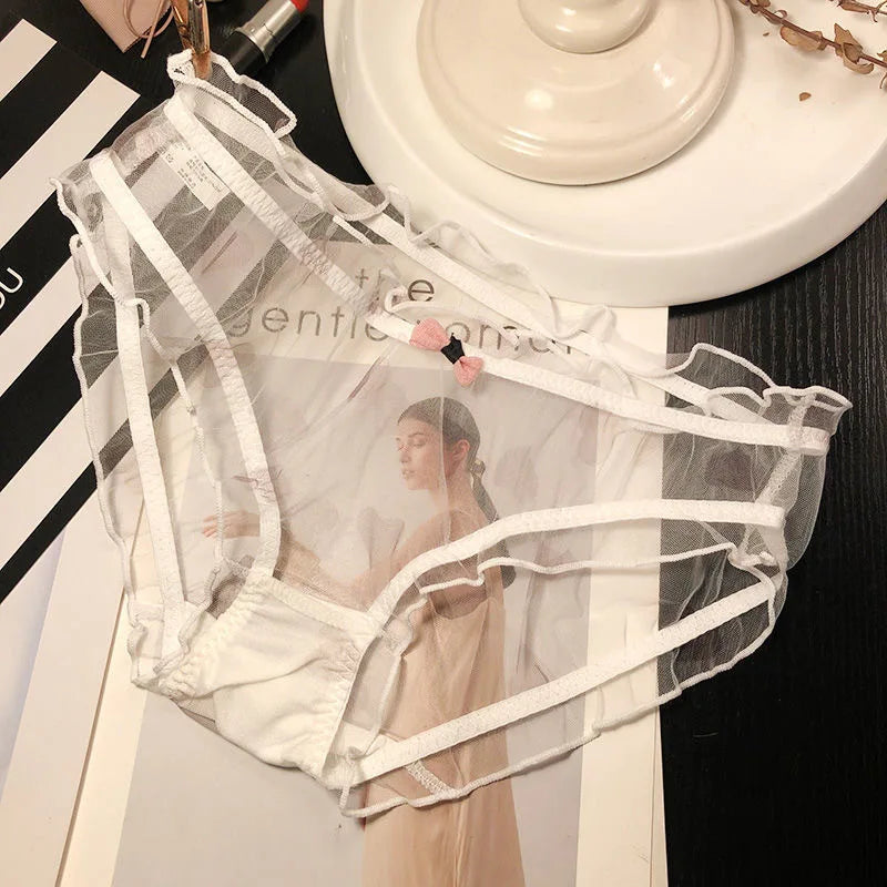Transparent Pink Bow Cotton Crotch Panties
