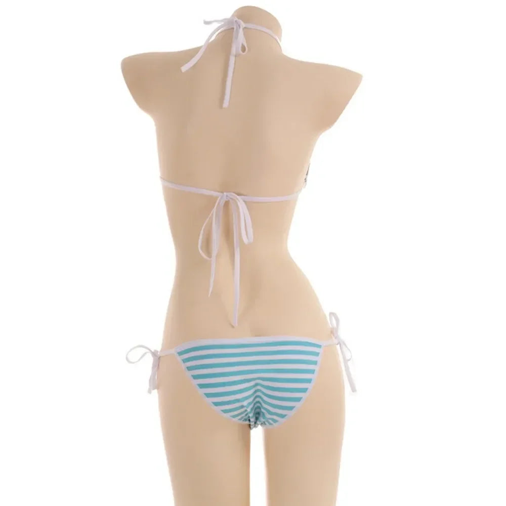 Blue or  Pink White Striped Mini Bikini