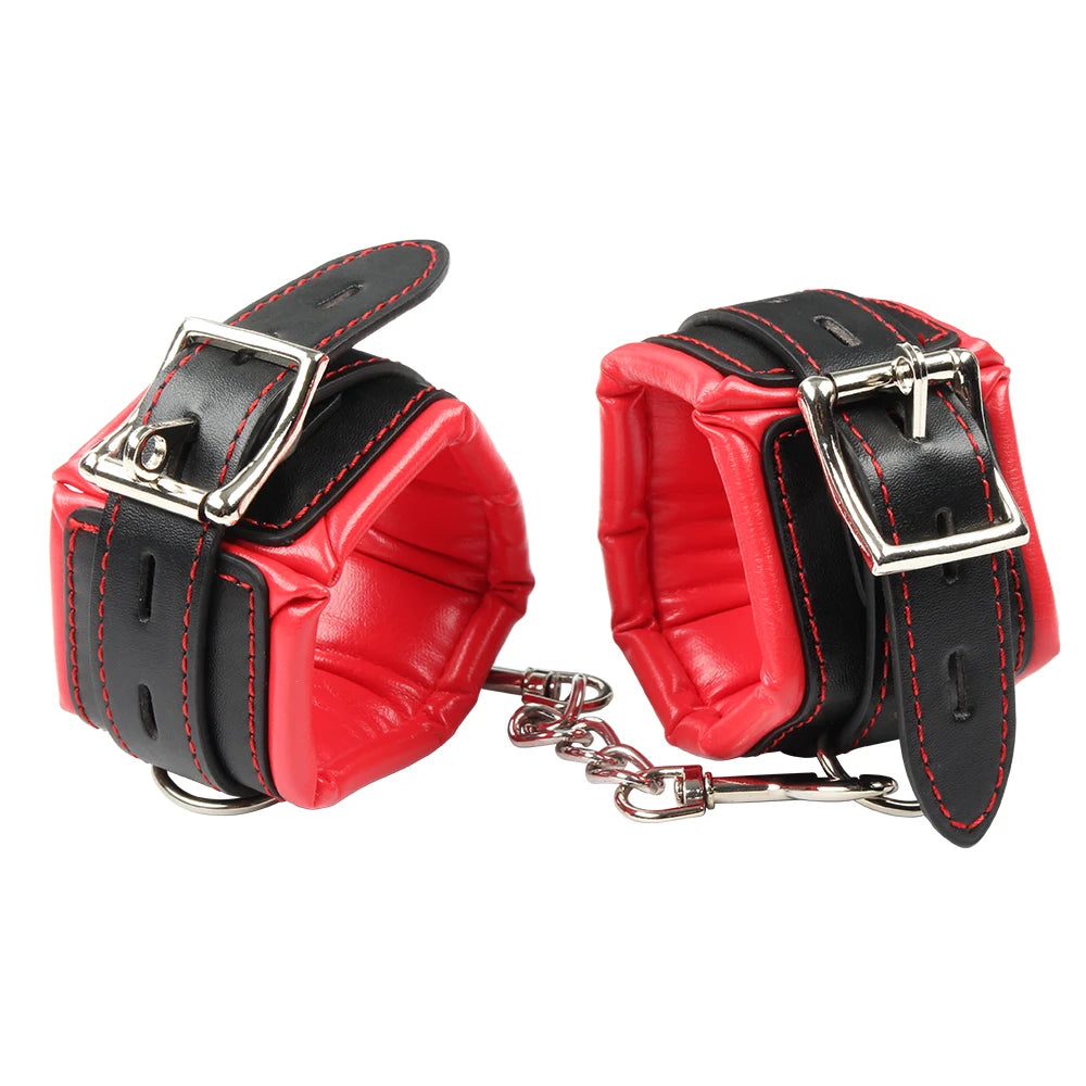 Soft Sponge Lining Hand Cuff Ankle Cuff BDSM Bondage Kinky Wirst Cuff Slave Restraints Fetish Shackles With Chain Adult Game Toy
