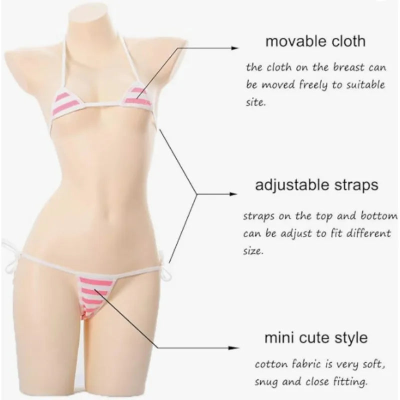 Pink and white striped Bikini Bra And Panty Set with matching Socks