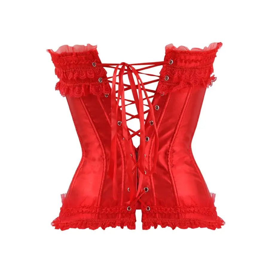 Women Sexy Satin Overbust Corset Lace Up Corsets Bustiers Top Gothic Ladies Halloween Plus Size White Red Black Pink korsett