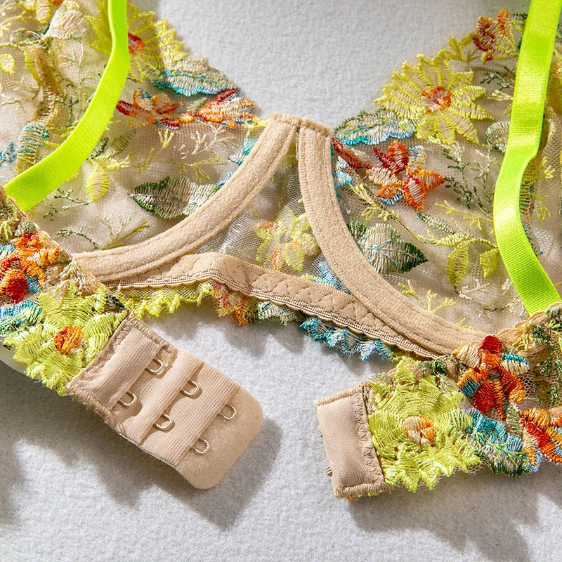 Bra and Briefs Sets Lace Flower Embroidery
