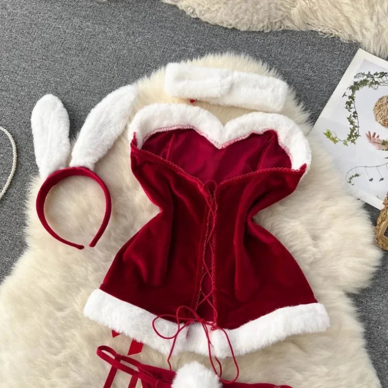 Faux Fur and Velvet Sexy Bunny Lingerie Outfit