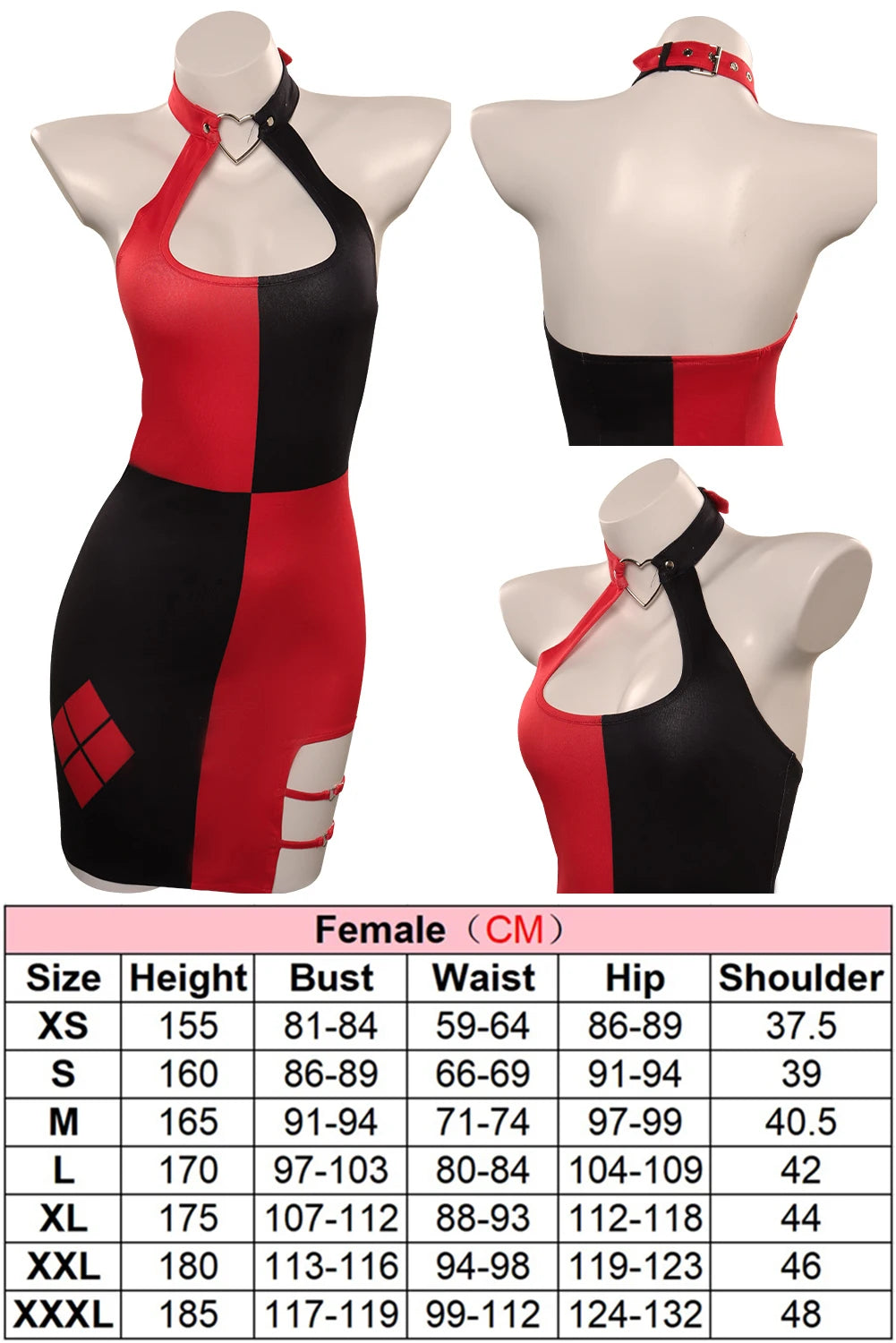 Quinzel Cosplay Sexy Bodycon Mini Dress Women Costume Movie Super Villain Roleplay Fantasia Outfit Backless Ropa Woman Halloween