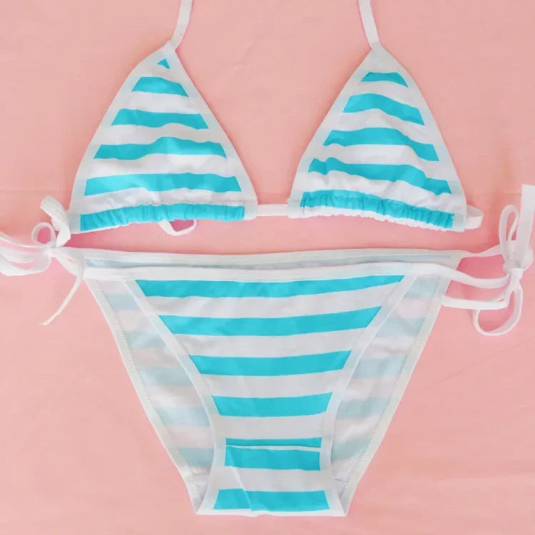 Blue or  Pink White Striped Mini Bikini