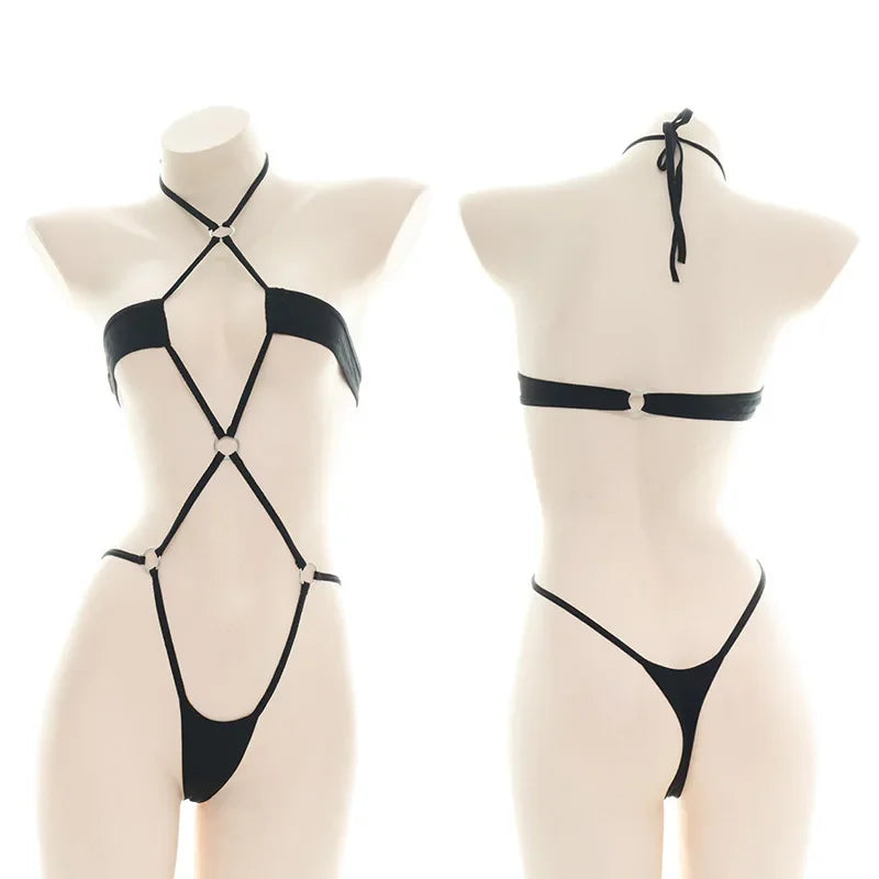 Sexy Lingerie Anime Cos Fun Sexy Underwear Black Lolita Sleepwear Three-point Women's Sexy Cosplay Cute Maid Uniform Bikini Cat