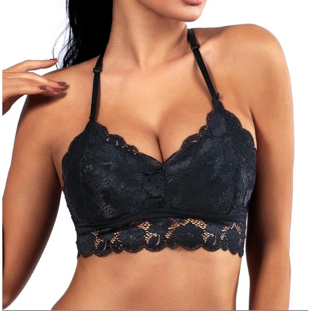 Backless Lace Hollow Deep V Push Up Bra and Lace Thong Set