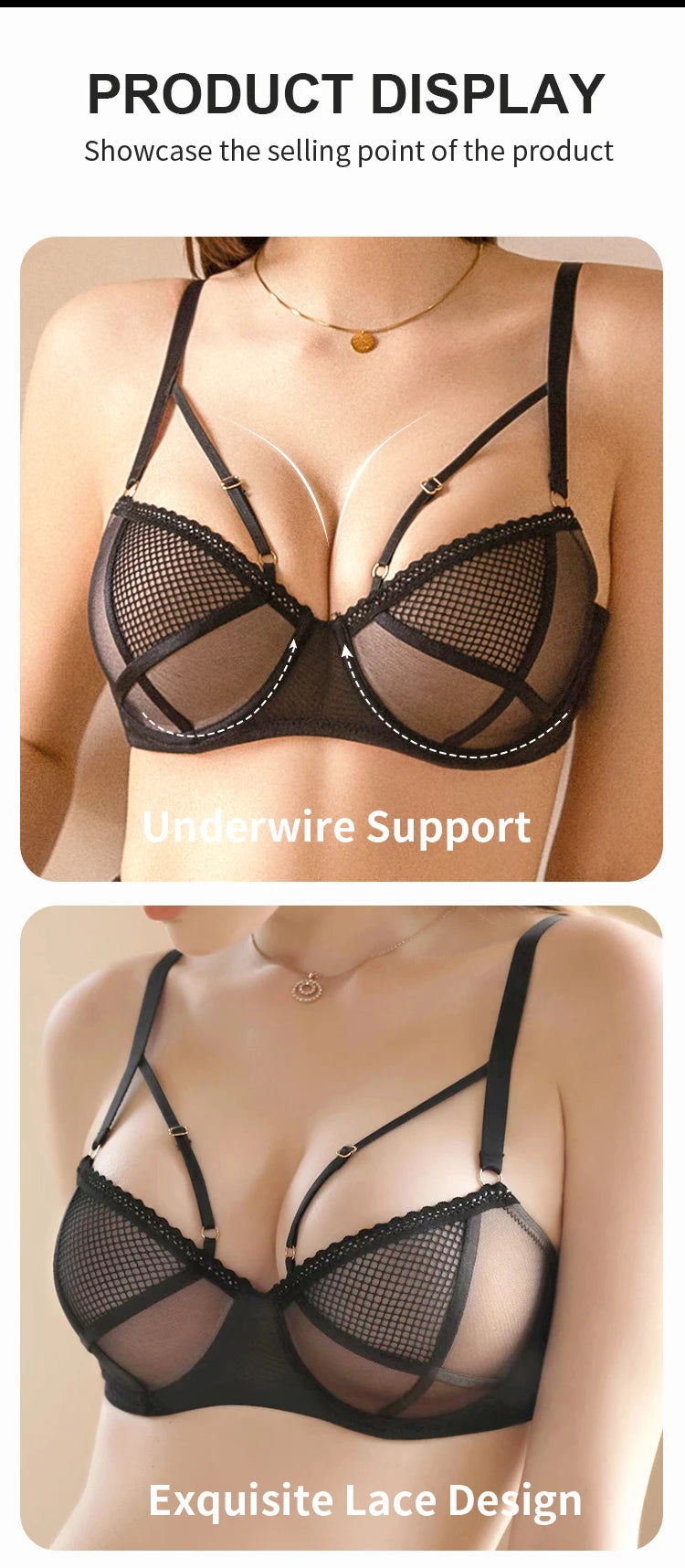 Mesh Fishing Net Color Block Bra Set Breathable Bra And Panties Combo