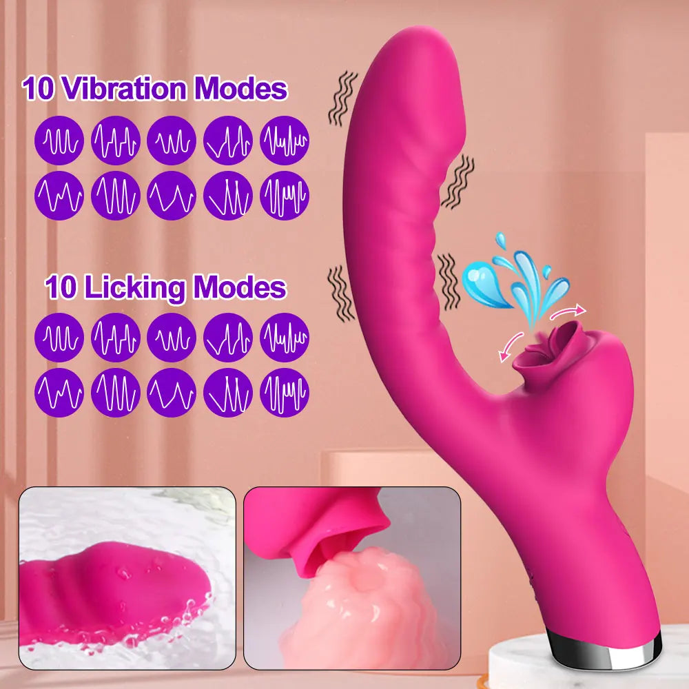 LuxeSensations Tongue Licking Vibrator - 2-in-1 Clitoral Stimulator with 20 Vibrating Speeds for Ultimate Pleasure