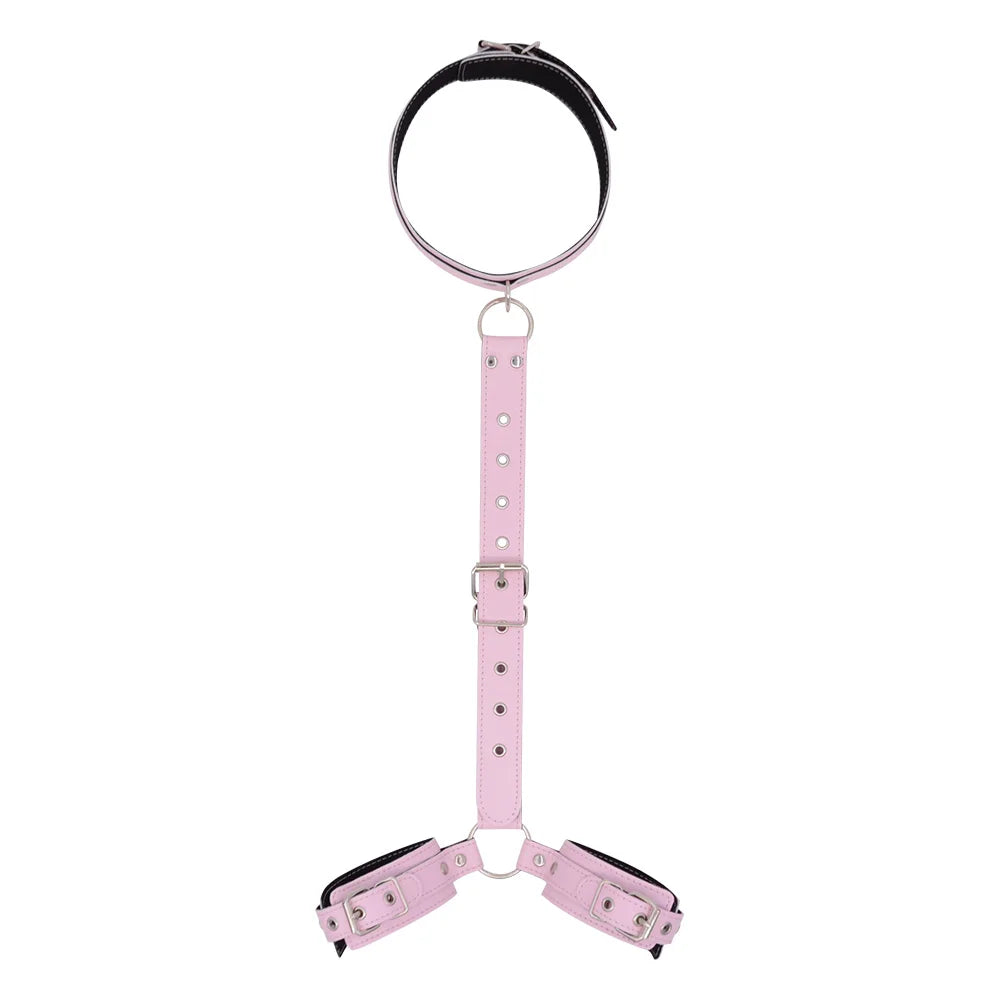 PU Leather Behind Back Hand Cuff SM Collar BDSM Bondage Restraints Slave Training Hand Binding SM Toys For Couple Games