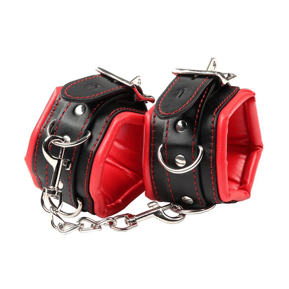 Soft Sponge Lining Hand Cuff Ankle Cuff BDSM Bondage Kinky Wirst Cuff Slave Restraints Fetish Shackles With Chain Adult Game Toy
