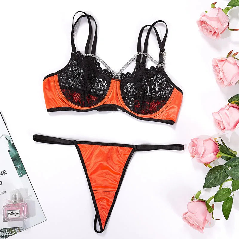 Bra and Briefs Sets Lace Flower Embroidery