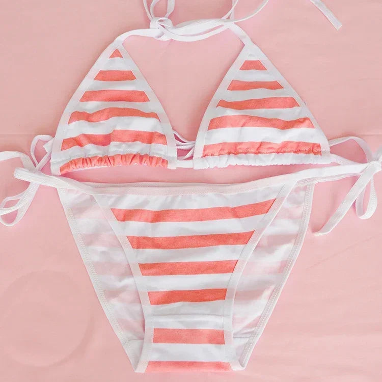 Blue or  Pink White Striped Mini Bikini